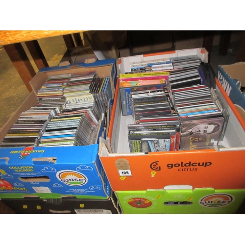 108 - FOUR BOXES OF CDS AND DVDS ETC