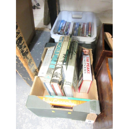 15 - BOX OF BOOKS AND BOX OF DVDS