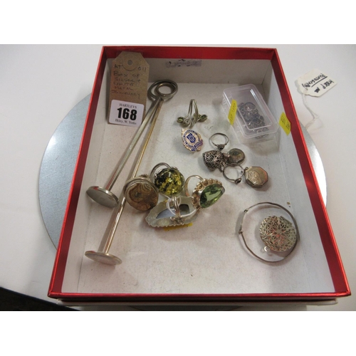 168 - BOX OF SILVER AND WHITE METAL JEWELLERY