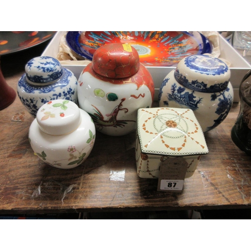 87 - FOUR CERAMIC GINGER JARS AND ANOTHER