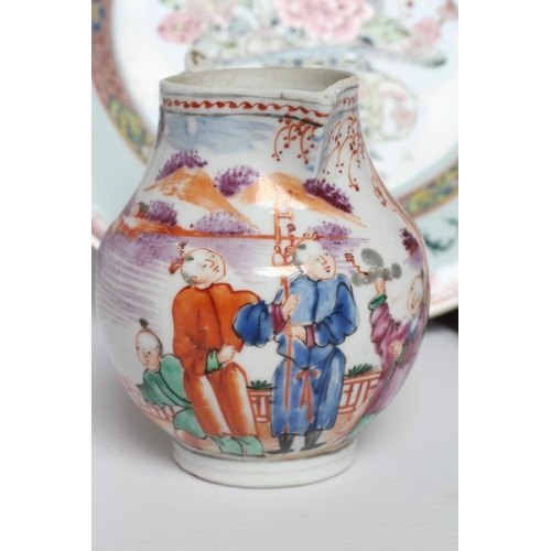 12 - A COLLECTION OF CHINESE FAMILLE ROSE PORCELAIN comprising two cylindrical mugs painted with figures,... 