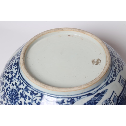 13 - A CHINESE PORCELAIN LARGE BOWL of plain circular form, painted in underglaze blue with two quatrefoi... 