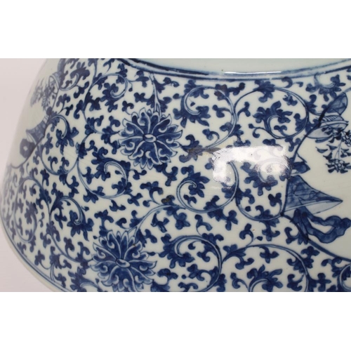 13 - A CHINESE PORCELAIN LARGE BOWL of plain circular form, painted in underglaze blue with two quatrefoi... 