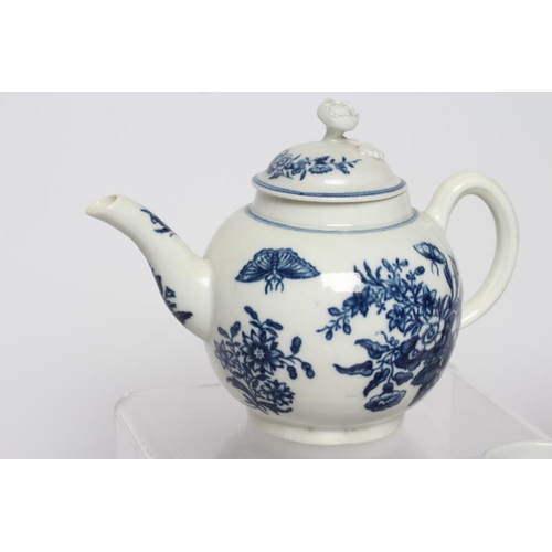 25 - A COLLECTION OF WORCESTER THREE FLOWERS PORCELAIN, c.1770, comprising baluster coffee pot, 6 3/4