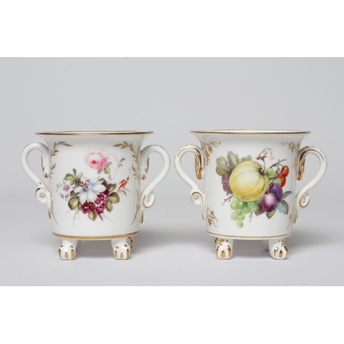 31 - A MATCHED PAIR OF STEVENSON & HANCOCK DERBY PORCELAIN CABINET CUPS, c.1920's, each of flared cylindr... 