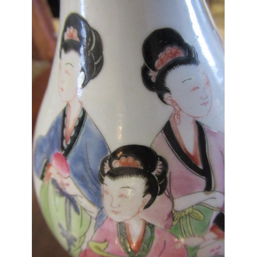 4 - A CHINESE PORCELAIN VASE of baluster form, painted in coloured enamels with a group of women and two... 