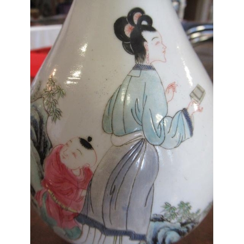 4 - A CHINESE PORCELAIN VASE of baluster form, painted in coloured enamels with a group of women and two... 