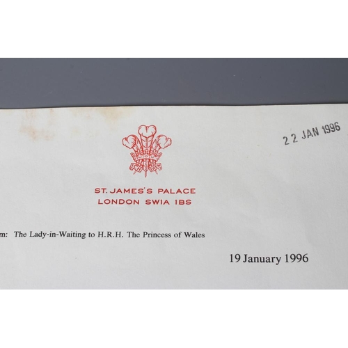 424 - A SIGNED LETTER FROM PRINCESS DIANA on Kensington Palace paper, dated October 1993, with accompanyin... 