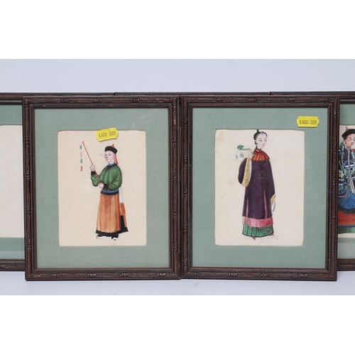 425 - A SET OF FIVE CHINESE WATERCOLOURS ON SILK depicting Chinese figures including a young lady seated o... 