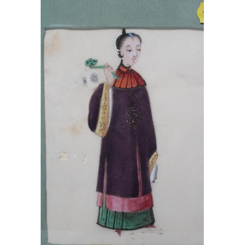 425 - A SET OF FIVE CHINESE WATERCOLOURS ON SILK depicting Chinese figures including a young lady seated o... 