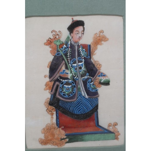 425 - A SET OF FIVE CHINESE WATERCOLOURS ON SILK depicting Chinese figures including a young lady seated o... 