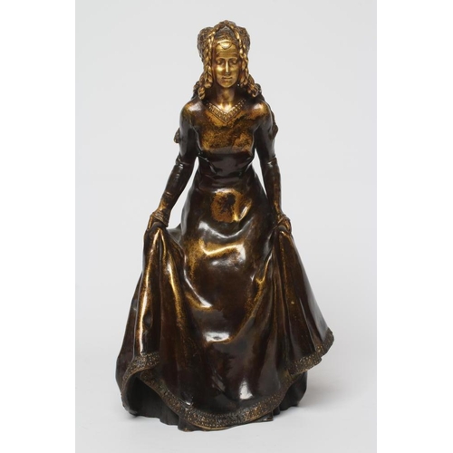 431 - ALEXANDRE CLERGET (French 1856-1931) Lady wearing medieval costume, gilded bronze, signed 'A Clerget... 