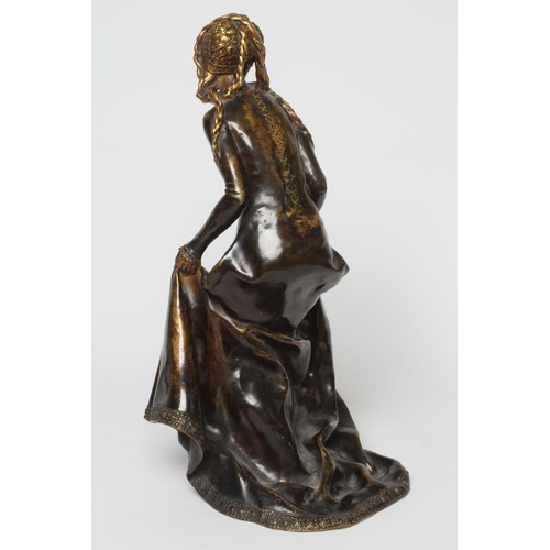 431 - ALEXANDRE CLERGET (French 1856-1931) Lady wearing medieval costume, gilded bronze, signed 'A Clerget... 