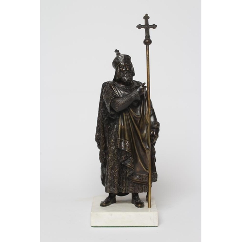 433 - BRITISH SCHOOL (20th Century) Bronze of a Medieval Bishop wearing chainmail, a cloak and holding a s... 