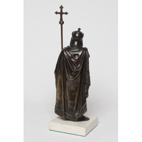 433 - BRITISH SCHOOL (20th Century) Bronze of a Medieval Bishop wearing chainmail, a cloak and holding a s... 