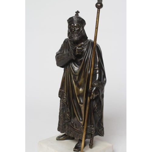 433 - BRITISH SCHOOL (20th Century) Bronze of a Medieval Bishop wearing chainmail, a cloak and holding a s... 