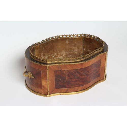 441 - A LOUIS XV STYLE KINGWOOD AND BURR WALNUT JARDINIERE, early 20th century, of serpentine form with gi... 