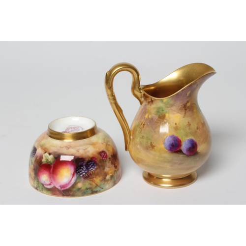 45 - A ROYAL WORCESTER CHINA CREAM JUG, 1929, of baluster form painted by A. Shuck with a still life of t... 