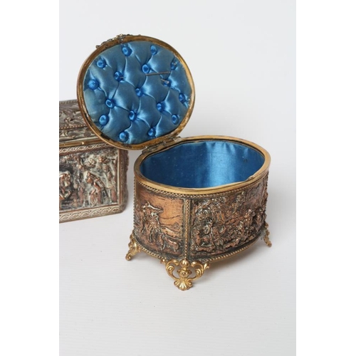 450 - A FRENCH GILDED ORMOLU COPPER OVAL JEWELLERY CASKET, late 19th century, the top, front, back and sid... 