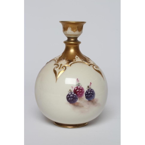 48 - A ROYAL WORCESTER CHINA SMALL VASE, 1928, of globular form with moulded shoulders, painted by E. Tow... 