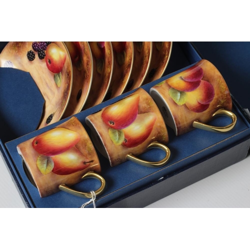 51 - A ROYAL WORCESTER CHINA CABINET COFFEE SET, modern, painted by Steve Smith with fruit still lifes, c... 