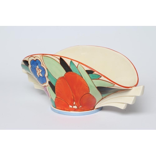 54 - A CLARICE CLIFF FANTASQUE BIZARRE GARDENIA PATTERN POTTERY DAFFODIL BOWL, 1930's, painted in orange,... 