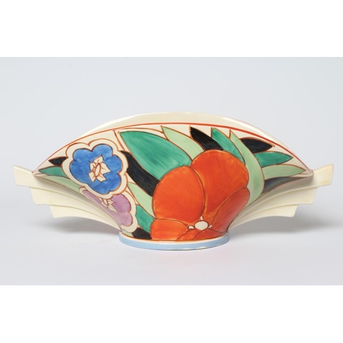 54 - A CLARICE CLIFF FANTASQUE BIZARRE GARDENIA PATTERN POTTERY DAFFODIL BOWL, 1930's, painted in orange,... 