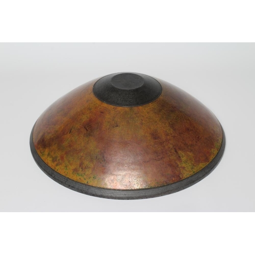 55 - ANDREW HILL (b.1964) - a large raku stoneware conical bowl with mottled bronze, copper and green gla... 