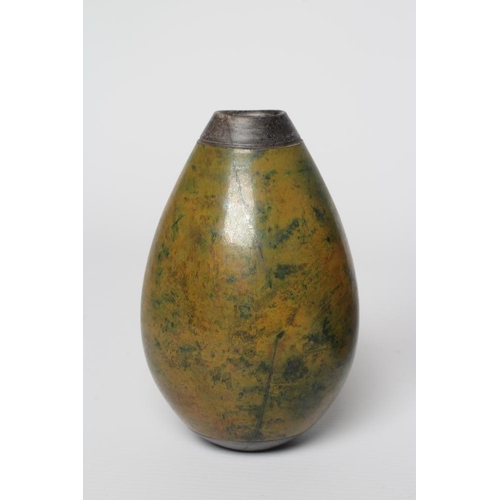 57 - ANDREW HILL (b.1964) - three raku stoneware ovoid vases with mottled glazes, incised initials to bas... 