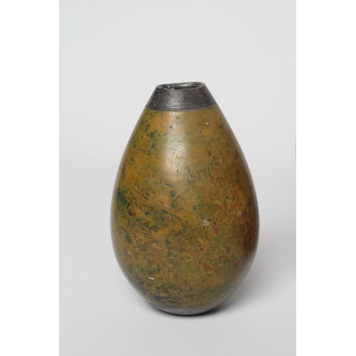 57 - ANDREW HILL (b.1964) - three raku stoneware ovoid vases with mottled glazes, incised initials to bas... 