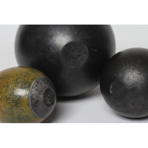 57 - ANDREW HILL (b.1964) - three raku stoneware ovoid vases with mottled glazes, incised initials to bas... 