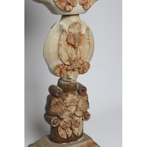 59 - BERNARD ROOKE (b.1938) - a stoneware sectional floor standing lamp base, the four sections decorated... 