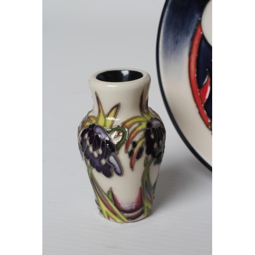 66 - THREE MOORCROFT POTTERY MINIATURE VASES comprising Persephone by Nicola Slaney, Marigold (October), ... 