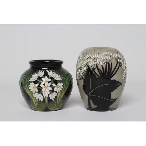 67 - TWO MOORCROFT POTTERY SMALL VASES comprising Summer Silhouette by Angie Davenport, 2014, 3 1/2