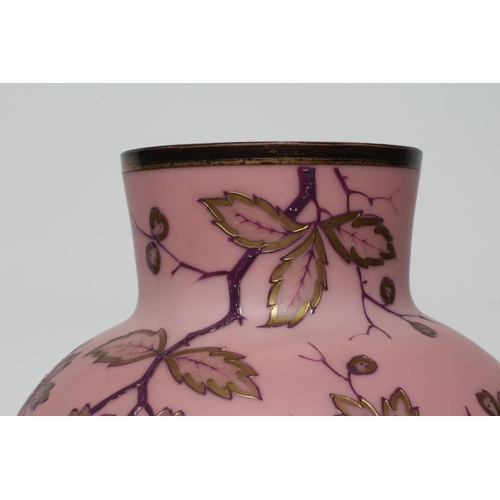 73 - A PALLME KÖNIG SHADED PINK SATIN GLASS VASE, c.1900, of ovoid form, the amethyst overlay branches, l... 