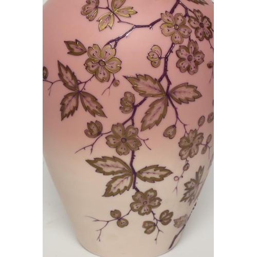 73 - A PALLME KÖNIG SHADED PINK SATIN GLASS VASE, c.1900, of ovoid form, the amethyst overlay branches, l... 