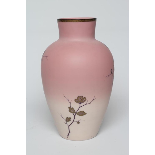 73 - A PALLME KÖNIG SHADED PINK SATIN GLASS VASE, c.1900, of ovoid form, the amethyst overlay branches, l... 