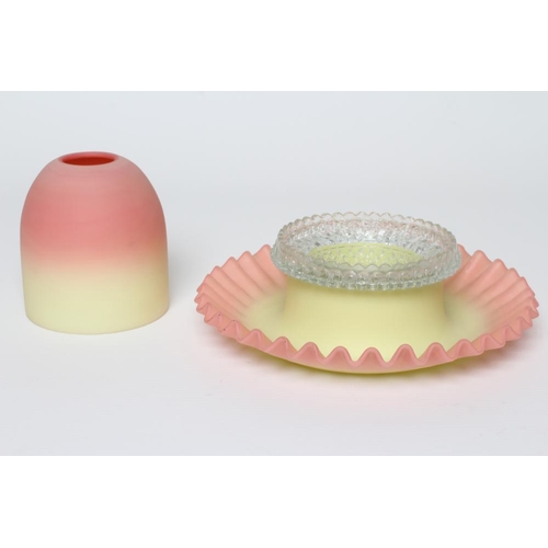 79 - A THOMAS WEBB & SONS' QUEEN'S BURMESE SATIN GLASS NIGHT LIGHT, c.1890, the pink shading to yellow do... 