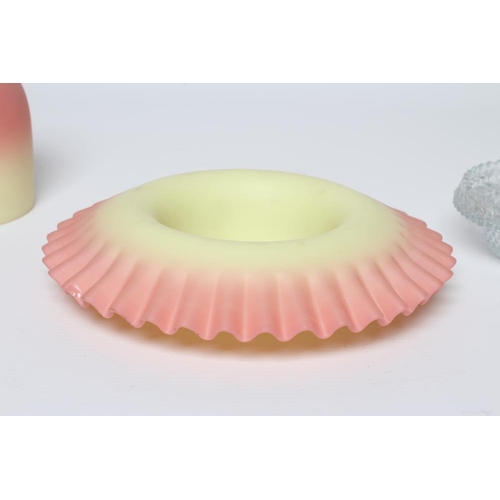 79 - A THOMAS WEBB & SONS' QUEEN'S BURMESE SATIN GLASS NIGHT LIGHT, c.1890, the pink shading to yellow do... 