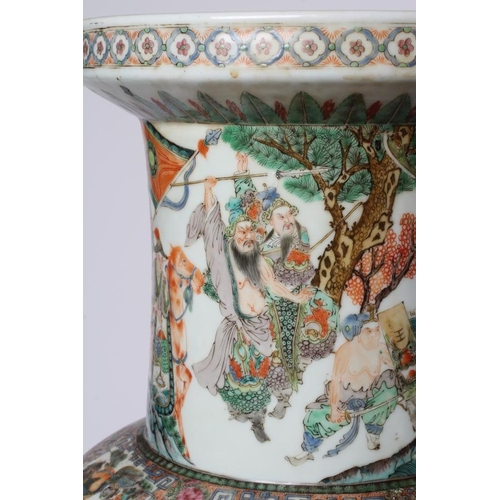 9 - A CHINESE PORCELAIN FAMILLE VERTE LARGE ALCOVE ROULEAU VASE painted with a continuous narrative with... 