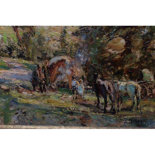 461 - HERBERT F ROYLE (1870-1958) Gypsy Encampment on a Rural Track, signed lower right, oil on canvas, 24... 