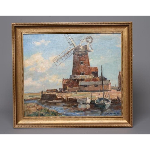 462 - OWEN BOWEN (1873-1967) Windmill Beside a Waterway, signed lower left, oil on canvas board, 11