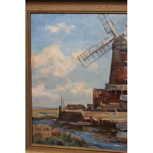 462 - OWEN BOWEN (1873-1967) Windmill Beside a Waterway, signed lower left, oil on canvas board, 11