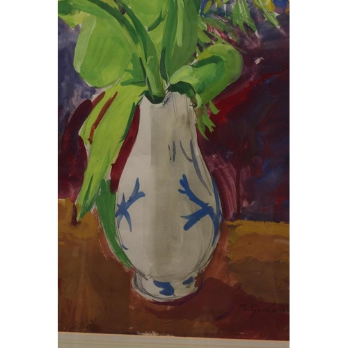 468 - PHILIP NAVIASKY (1894-1983) Still Life of Tulips in a Blue and White Vase, signed lower right, mixed... 