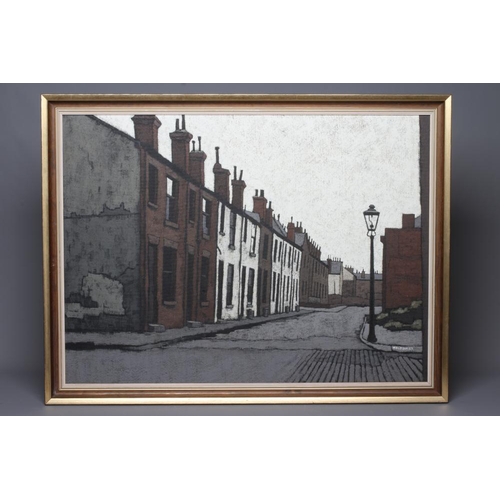 482 - STUART WALTON (b.1933) Northern Street Scene, signed lower right and dated '67, oil on board, 27 1/2... 