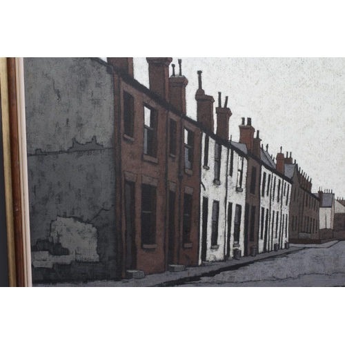 482 - STUART WALTON (b.1933) Northern Street Scene, signed lower right and dated '67, oil on board, 27 1/2... 