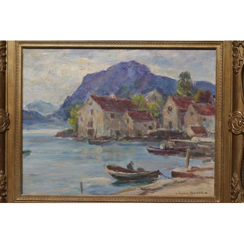 484 - OWEN BOWEN (1873-1967) Harbour scene, signed lower right, oil on board, 14