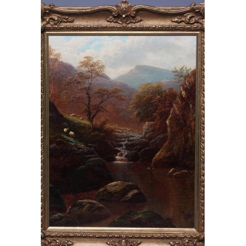 486 - WILLIAM MELLOR (1851-1931) A River Gorge with a Cascading Waterfall, signed lower left, oil on canva... 