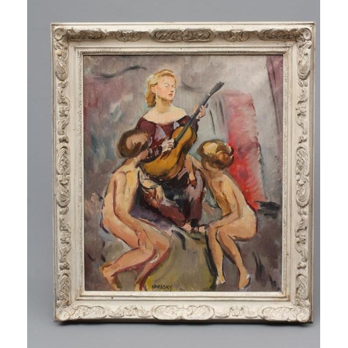 487 - PHILIP NAVIASKY (1894-1983) Musical Recital, signed lower left, oil on canvas, 25