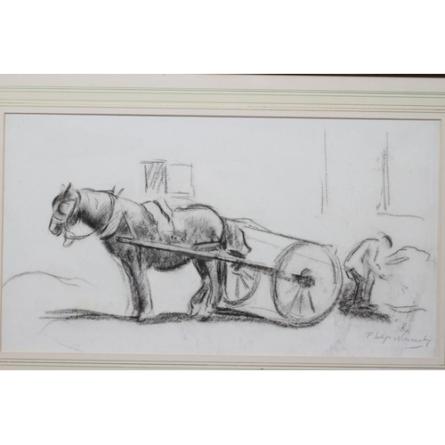 492 - PHILIP NAVIASKY (1894-1983) Horse and Cart, signed lower right, charcoal, 13